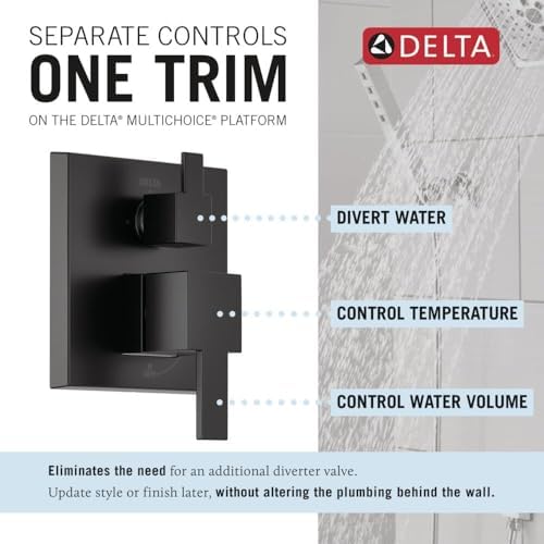 Delta Faucet Modern Raincan 2-Setting Shower Square System Including Rain Shower Head and Handheld Spray Black, Rainfall Shower System Brushed Black, Shower Valve Trim Kit, Matte Black 342701-BL