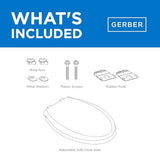 Gerber Elongated Toilet Seat with Cover, Soft Close, No Slam, Quick & Easy Install, Heavy-Duty Plastic, Adjustable Fit for Standard Elongated Toilets, Durable & Fade-Resistant, White G0099213