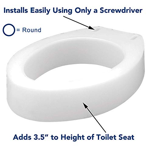 Carex Toilet Seat Riser, Round Raised Toilet Seat Adds 3.5 inches to Toilet Height, for Assistance Bending or Sitting, 300 Pound Weight Capacity Toilet Riser