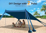 Beach Tent, Beach Canopy Sun Shade with UPF50+ UV Protection, 10x10ft, Includes 8 Sandbags, Sand Shovel, Ground Pegs & 4 Stability Poles, Pop Up Sun Shelter for Camping, Picnics, Backyard Fun