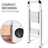 KINGRACK Aluminium 2 Step Ladder, Lightweight Step Stool with Non-Slip Pedals, Handrail, 330LBS Foldable Step Ladder for Kitchen, Garage, Home, Space Saving, Sturdy and Portable, Silver