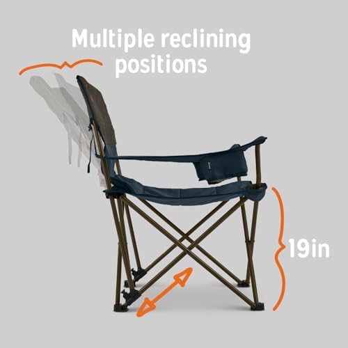 Kelty Deluxe Lounge Chair – Folding Outdoor Camp Chair, Insulated Cupholders, Customized Recline, Steel Frame, Padded Roll Storage, 2024 (Deep Lake)