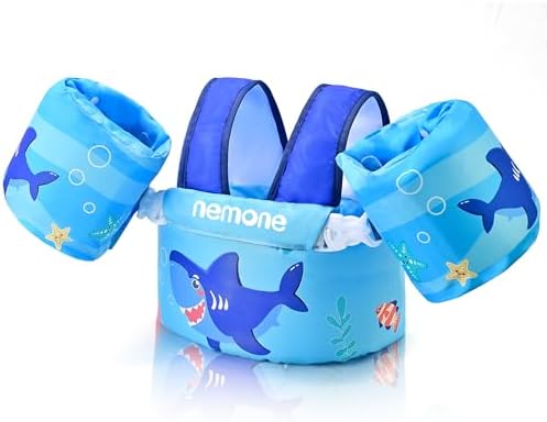 NEMONE Toddler Swim Vest for 22-70 lbs Kids Floaties Swim Jacket with Arm Water Wings for Girls Boys 2 3 4 5 6 7 Years Old Sea Beach Pool