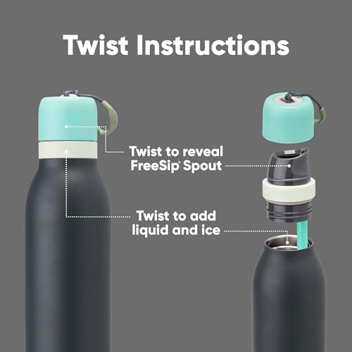 FreeSip Twist Insulated Stainless Steel Water Bottle with Straw for Sports and Travel, BPA-Free, 24-oz, Blue/Grey (Foggy Tide)