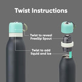 FreeSip Twist Insulated Stainless Steel Water Bottle with Straw for Sports and Travel, BPA-Free, 24-oz, Blue/Grey (Foggy Tide)