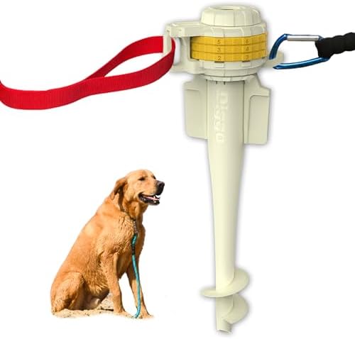 Diggo Dog Stake Beach Anchor - Dog Beach Essentials for All Dog Sizes - Unique 360° Head Rotating Combination Beach Lock System, Heavy Duty Tie Out Stake, Umbrella Sand Anchor, Designed for The Beach
