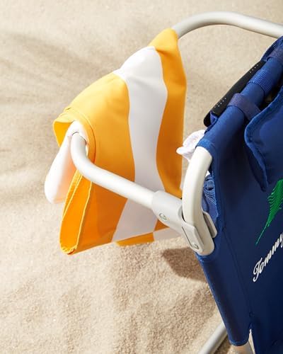 Tommy Bahama Kid's 5-Position Lay Flat Backpack Folding Beach Chair, Solid Navy Wavy Marlin