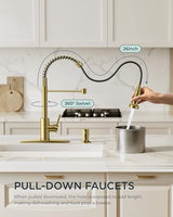 FORIOUS Gold Kitchen Faucet with Pull Down Sprayer, Stainless Steel Commercial Single Handle Classic Spring Pull Out Sink Faucet for Farmhouse Camper Laundry Utility Room