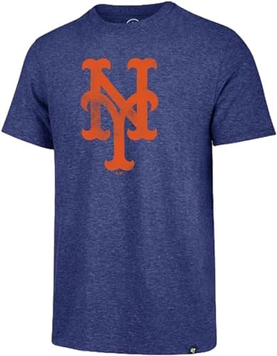 47 MLB Men's Team Color Distressed Imprint Primary Logo Wordmark Short Sleeve Baseball T-Shirt