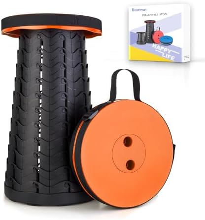 Boreeman Upgraded Folding Stool Lightweight Yet More Sturdy with Load Capacity 400lbs Portable Collapsible Stool for Camping Fishing Hiking BBQ (Orange)