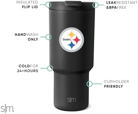 Simple Modern Officially Licensed NFL Pittsburgh Steelers 30 oz Tumbler with Flip Lid and Straws | Insulated Cup Stainless Steel | Gifts for Men Women | Trek Collection | Pittsburgh Steelers