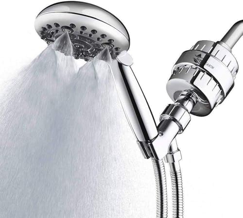 Aqua Earth Shower Head Filter For Hard Water 20 Stages to Remove Chlorine Fluoride Water Softener Coconut Shell Activated Carbon Reduces Dry Itchy Skin Heavy Metals Other Sediments Vitamin C Black