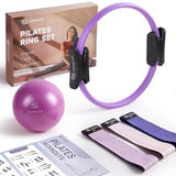 LIONSCOOL Pilates Ring Set – 14" Anti-Deformation Magic Circle with Padded Handles, Mini Ball, Resistance Bands, Guide & Bag