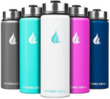 HYDRO CELL Stainless Steel Insulated Water Bottle with Straw - For Cold & Hot Drinks - Metal Vacuum Flask with Screw Cap and Modern Leakproof Sport Thermos for Adults (White 24oz)