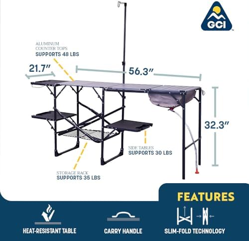 GCI OUTDOOR Master Cook Station | Portable Folding Kitchen Table with Soft Shell Sink, Heat Resistant Tabletop & Telescoping Lanter Pole, Perfect for Camping Trips