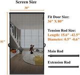 MAGZO Hanging Screen Door, Fits Door Size 36" x 80" (Curtain Size 38'' x 81''), Upgraded Fiberglass Mesh Net with Tension Rod&Hook&Loop (One Piece Can be Installed in 2 Ways), Weighted Bottom, Grey