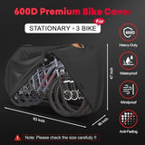 Bike Cover for 3 Bikes - Outdoor Bike Covers for Stationary 3 Bikes Heavy Duty & Waterproof, 600D Bicycle Covers for 3 eBike, Mountain Bike, Road Bike, Hybrid Bike, Beach Cruiser Bike Storage