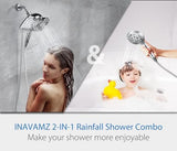 2-in-1 Shower Heads with Handheld Spray Combo: 10” Rainfall Shower Head & Hand Held Shower Head, 10 Spray Settings Detachable Shower Head with ON/OFF Switch and 15-Stage Filter