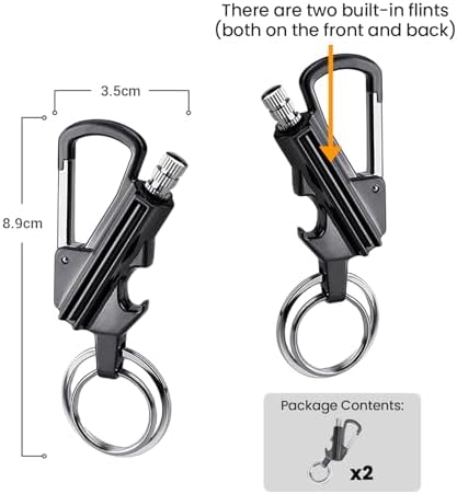 YUSUD 2 Pack Keychain Bottle Opener for Men, Permanent Match with Dual Side Flint Fire Starter, Waterproof Reusable Matchstick, Forever Match for Outdoor Survival, Everlasting Strike Anywhere Matches