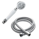 Taps2Traps® Victorian Style Traditional Shower Handset White & Chrome Bathroom Hand Held Or Fits Cradle + High Flow Shower Hose