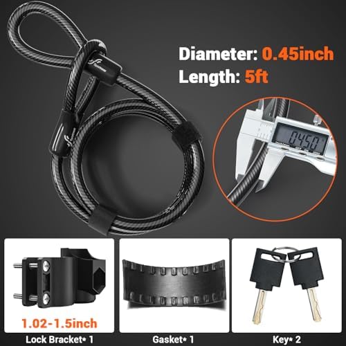 Sportneer Bike Lock: Heavy Duty Anti Theft Bike U Lock with 5ft Security Steel Cable - 17mm Shackle Bicycle U-Locks with Keys & Sturdy Mounting Bracket for Road, Mountain, Electric & Folding Bike
