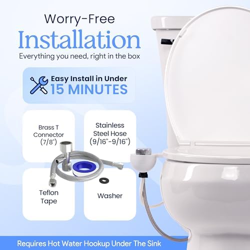 Clear Rear Hot and Cold Bidet Attachment for Toilet – Non-Electric Warm Water Bidet with Adjustable Pressure, Dual Nozzle for Feminine & Rear Wash, Self-Cleaning Hygienic Sprayer, Easy Installation
