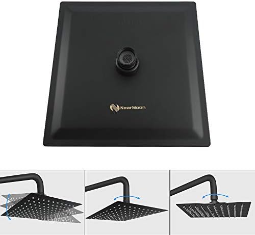 NearMoon Rain Shower Head, High Flow Stainless Steel Square Rainfall Shower, High Pressure Design, Awesome Shower Experience Even At Low Water Flow (8 Inch, Matte Black)