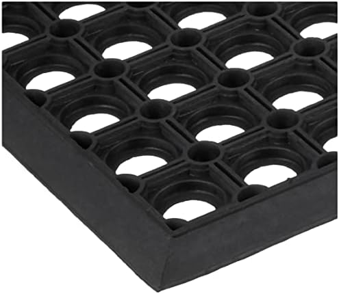 Ottomanson Indoor/Outdoor Hose-Wash Holes Design Non-Slip Rubber 10" x 30" Modern Stair Treads for Stairs, Garage, Patio, 5 Pack, Black Holes