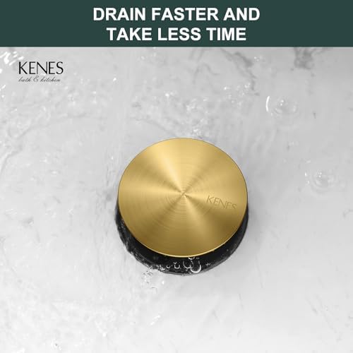 KENES Brushed Gold Pop Up Bathroom Sink Drain with Overflow Assembly with Strainer Lavatory Vanity Vessel Pop Up Drain Stopper
