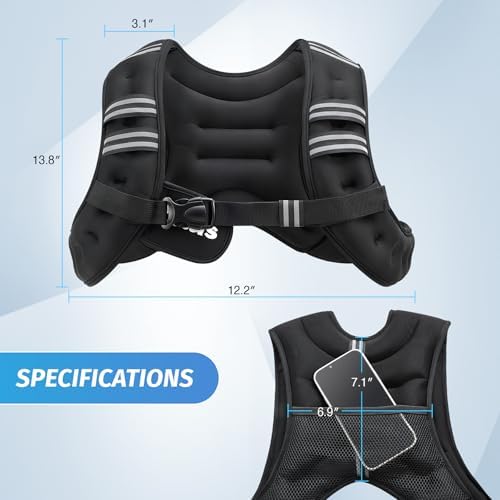 ZELUS Weighted Vest, 6lb/8lb/12lb/16lb/20lb/25lb/30lb Weight Vest with Reflective Stripe for Workout, Strength Training, Running, Fitness, Muscle Building, Weight Loss, Weightlifting