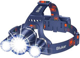 Headlamp Flashlight, Super Bright LED Rechargeable Headlight - 3 Lights 5 Modes, Zoomable, Spotlight&Floodlight Combination, IPX6 Waterproof, 20+Hrs Runtime for Running,Camping etc-Blue