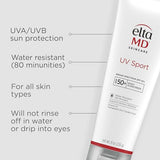EltaMD UV Sport Sunscreen Lotion, SPF 50 Body Sunscreen, Water and Sweat Resistant, Oil-Free, Zinc Oxide Formula, 8 oz Tube