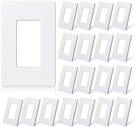 ELEGRP 1-Gang Screwless Decorative Wall Plates, Mid-Size Unbreakable Thermoplastic Faceplate Cover for Decorator Receptacle Outlet Switch, UL Listed (20 Pack, Matte White)