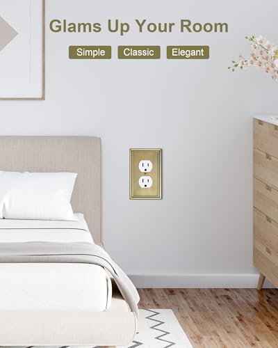 4-Pack Duplex Outlet Covers, Decorative Wall Plates for Electrical Outlets, Antique Brass Switch Plates and Outlet Covers, Durable Zinc Alloy Receptacle Cover, Corrosion Resistant