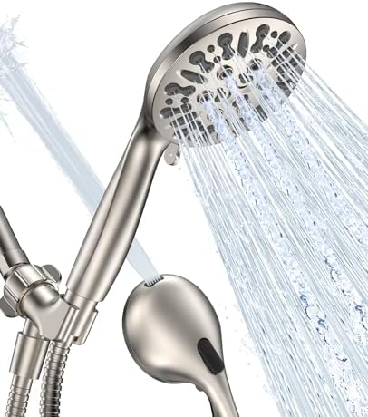 JDO Shower Head with Handheld, High Pressure Handheld Shower Head 9 Settings, Detachable Shower Head Set with Stainless Steel Hose and Shower Bracket (Brushed Nickel)