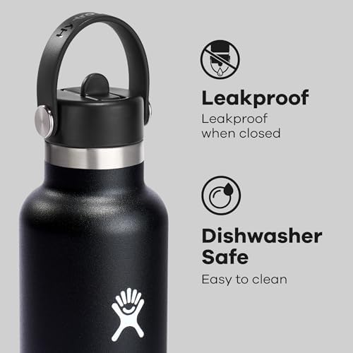 Hydro Flask 24 Oz Stainless Steel Standard Mouth Water Bottle with Flex Straw Cap and Double-Wall Vacuum Insulation