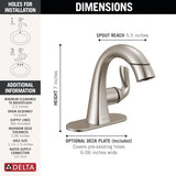 Delta Arvo 1 Hole Pull Down Bathroom Faucet with Sprayer, Brushed Nickel Single Hole Bathroom Sink Faucet with Pull Out Sprayer for Vanity, Push-Pop Drain, SpotShield Stainless 15840LF-SPPD