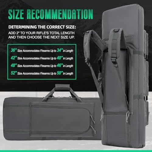 DULCE DOM 32/36/42/48/52 inch Double Rifle Case Soft Bag Gun Case, Perfect for Rifle Pistol Firearm Storage and Transportation, All Around Shooting Range Tactical Rifle Backpack, Indoor Outdoor
