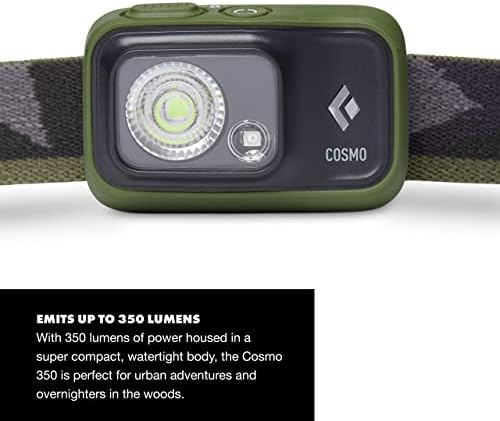 BLACK DIAMOND Cosmo 350 LED Headlamp, Waterproof and Dimmable Battery Powered Headlamp for Camping, Hiking, Running, Work with Red Light Headlamp Mode