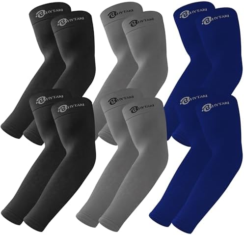 BHYTAKI UV Sun Protection Arm Sleeves, UPF 50 Sports Cooling Arm Compression Sleeves for Men Women Teenager