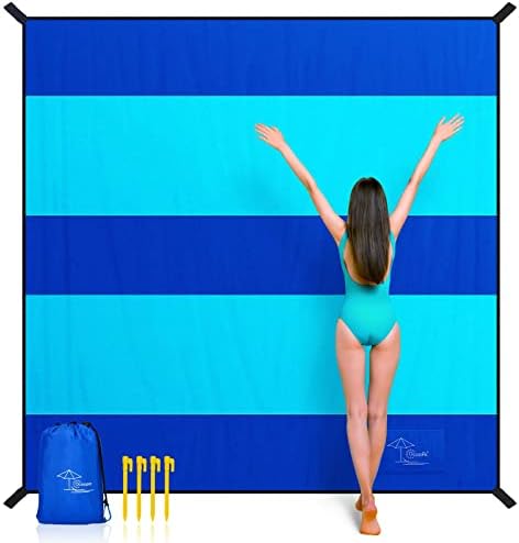 OCOOPA Extra Large Beach Blanket, Sand Free, Large Oversized Camping Mat, Comfortable Parachute Nylon, Cozy& Chic, Compact& Light, 4 Stakes&1 Travel Bag, S09