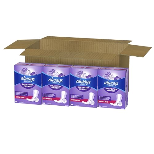 Always Anti-Bunch Xtra Protection, Panty Liners For Women, Extra Long Length, Unscented, 68 Count X 4 Packs (272 Count Total) (Packaging May Vary)