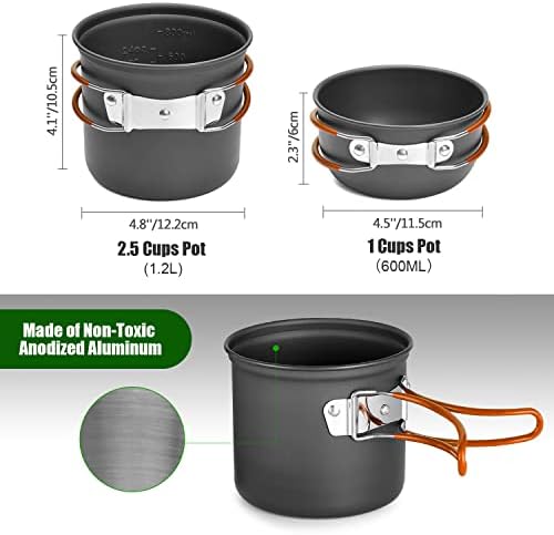 Odoland 8pcs Camping Cookware Mess Kit, Camping Pot and Pan Set with Mini Backpacking Stove, Stainless Steel Cup, Spork and Tank Bracket, Cooking Gear for Outdoor, Hiking, Picnic, Campfire