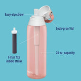 Brita Hard-Sided Plastic Premium Filtering Water Bottle, BPA-Free, Reusable, Replaces 300 Plastic Water Bottles, Filter Lasts 2 Months or 40 Gallons, Includes 1 Filter, Blush - 26 oz.