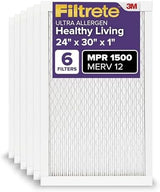 Filtrete 24x30x1 AC Furnace Air Filter, MERV 12, MPR 1500, CERTIFIED asthma & allergy friendly, 3 Month Pleated 1-Inch Electrostatic Air Cleaning Filter, 6-Pack (Actual Size 23.81x29.81x0.78 in)
