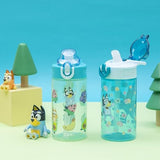 Zak Designs Bluey Sage Kids Water Bottle For School or Travel, 16oz Durable Plastic Water Bottle With Straw, Handle, and Leak-Proof, Pop-Up Spout Cover, 2-Pack Set (Bluey & Bingo)