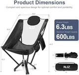 High Back Camping Chair - 600 LBS Capacity Oversized Camping Chair with Comfortable Backrest & Headrest, Quick Setup - Compact Folding Chair for Indoor/Outdoor Use - Black