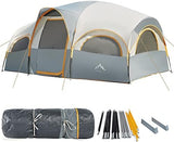 8 Person Tent for Camping, Waterproof Windproof Family Tent with Rainfly, Divided Curtain Design for Privacy Space, Portable with Carry Bag