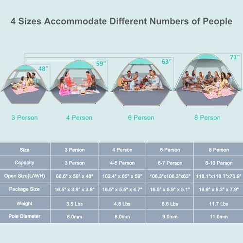 Gorich Beach Tent Sun Shelter for 3/4-5/6-7/8-10 Person with UPF 50＋ UV Protection, Lightweight & Easy Setup Beach Shade Canopy, Portable Beach Shade Tent Beach Cabana