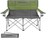VIVOSUN Double Camping Chair, Fully Padded Folding Loveseat, Portable Oversized Duo Chair with Storage Cup Holders, Height-Adjustable Armrests & Carry Bag, Supports up to 500lbs, Green & Grey